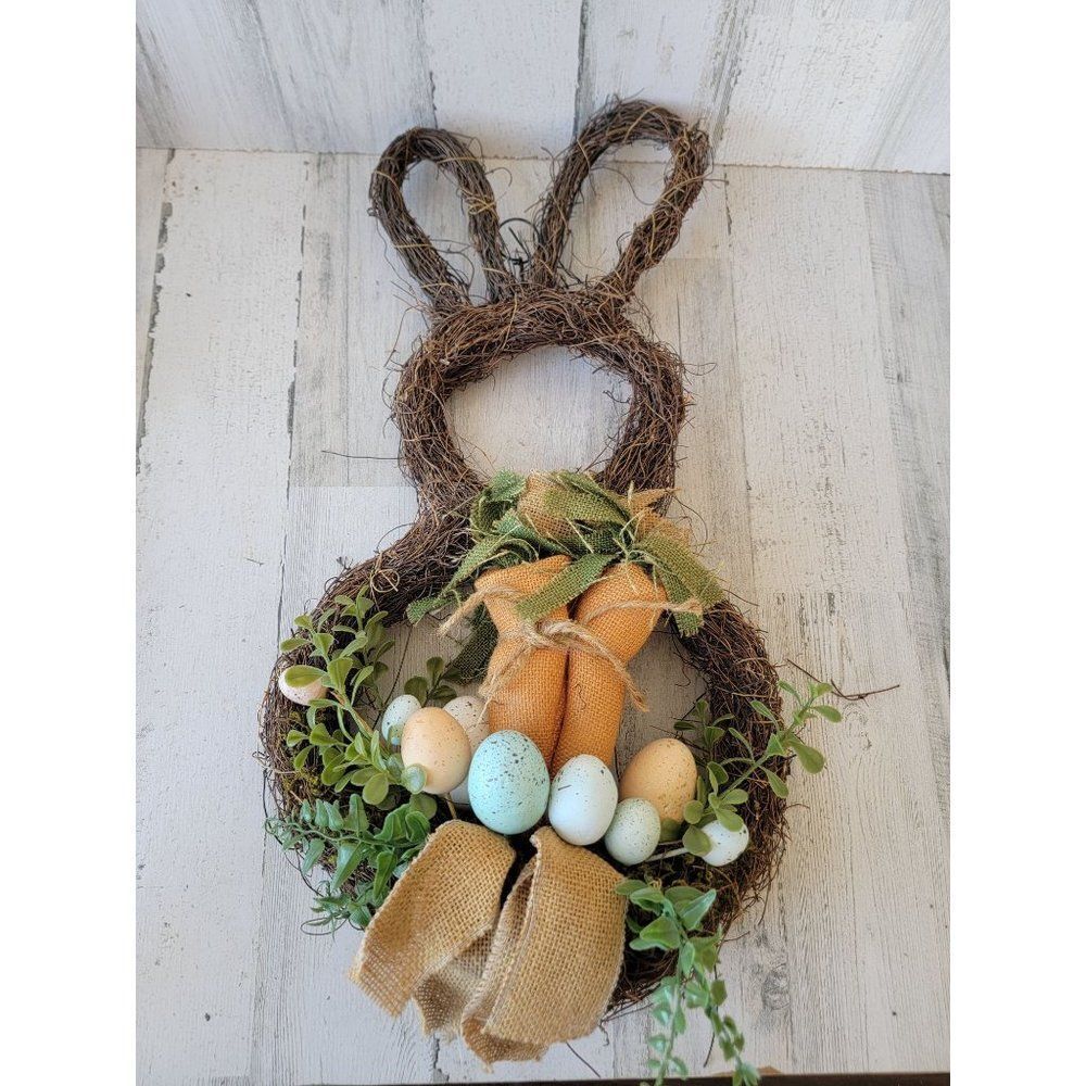 Unique easter Bunny shaped‎ wreath door carrot spring egg decor
